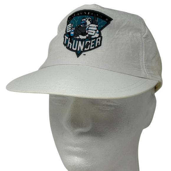 Vintage 90s Las Vegas Thunder Hat Cap White Ice Hockey Snapback 5 Panel A Frame - Picture 1 of 9